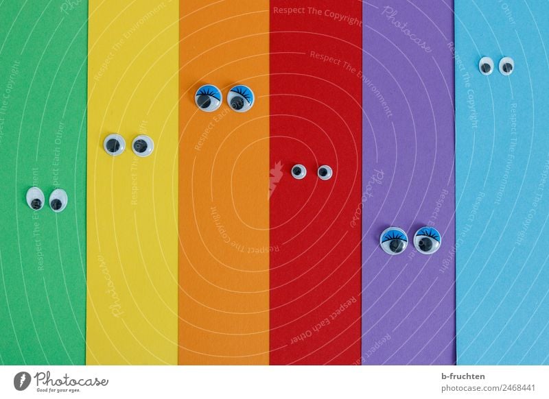 Colour cardboard strips with wobbly eyes Eyes Paper Stripe Communicate Looking Friendliness Happiness Together Multicoloured Joy Hospitality Relationship Belief