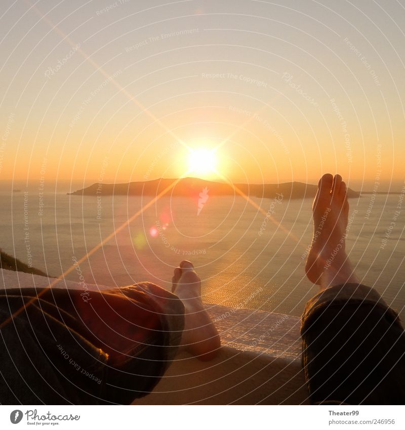 Happy Feet Sun Ocean Island 1 Human being Sunrise Sunset Beautiful weather Relaxation Serene Calm Greece jeans Santorini lazy Feet up Multicoloured