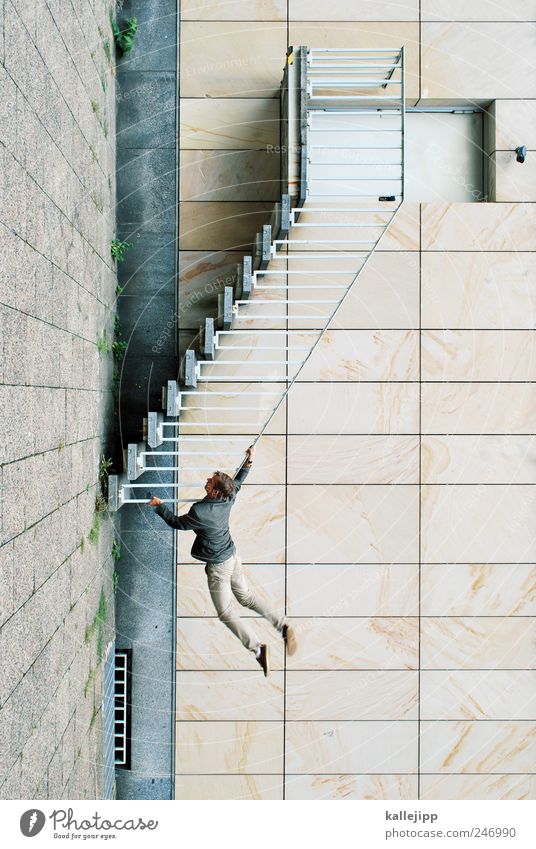 london calling Human being Masculine Man Adults 1 Building Architecture Wall (barrier) Wall (building) Stairs Facade Door To fall To hold on Climbing Cigarette