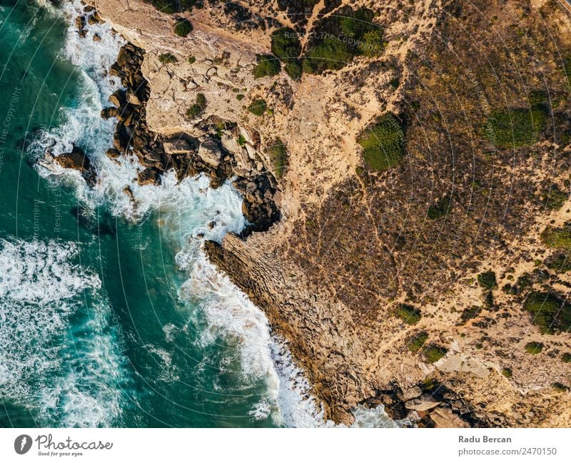 Aerial Drone View Of Dramatic Ocean Waves Crushing On Rocky Landscape Movement slow Aircraft rock beach Beach Abstract Vantage point Top Water Nature Beautiful