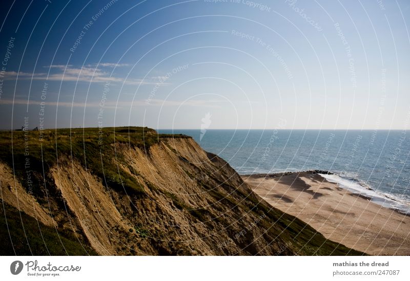 DENMARK - XX Environment Nature Landscape Water Sky Clouds Horizon Summer Beautiful weather Plant Grass Moss Waves Coast Beach North Sea Exceptional Cliff Edge