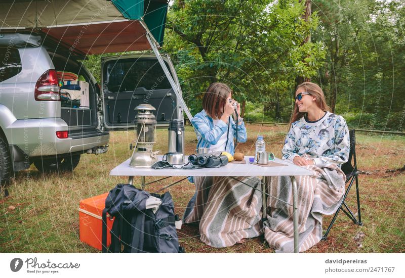 Woman taking photo to friend in breakfast Breakfast Lifestyle Joy Happy Face Relaxation Leisure and hobbies Vacation & Travel Trip Adventure Camping Summer