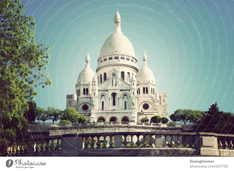 Sacré Coeur Paris France Europe Capital city Old Sacré-Coeur Basilica Church Colour photo Exterior shot Deserted Copy Space right Copy Space top