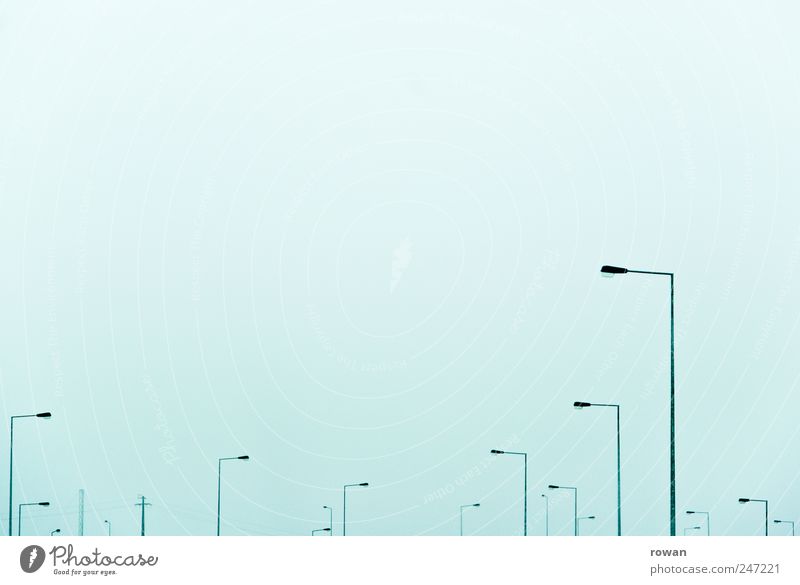 lamp forest Sky Environmental pollution Street lighting Lamp Lighting Fog Many Line Transport Colour photo Exterior shot Deserted Copy Space middle