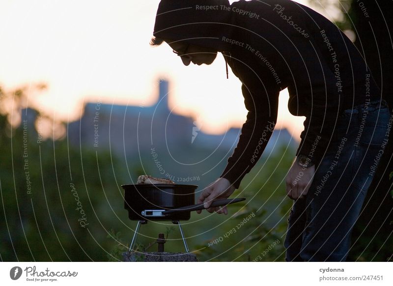 Barbecue in front of a historical backdrop Lifestyle Harmonious Leisure and hobbies Trip Far-off places Camping Human being Young man Youth (Young adults)