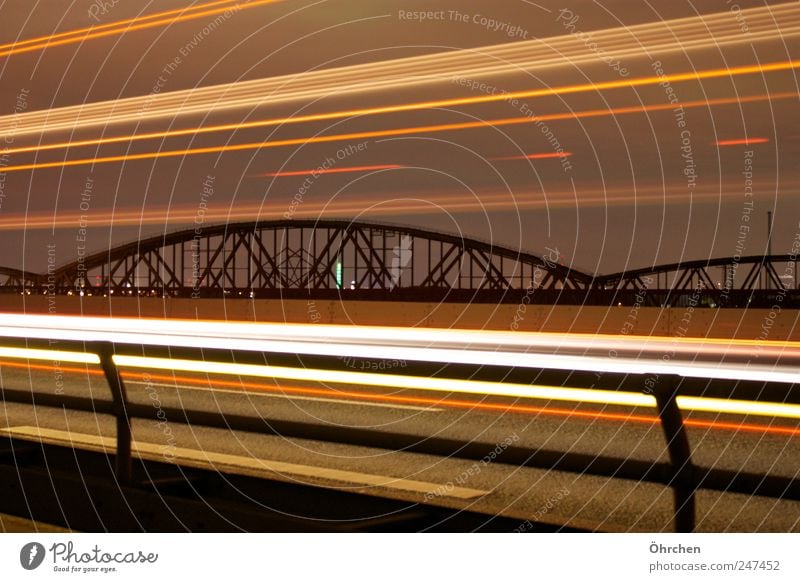 RheinBridges ... LightfulDesire Far-off places Freedom Summer Craftsperson Industry Art Work of art Media Fire Cloudless sky Night sky Weather River Duisburg