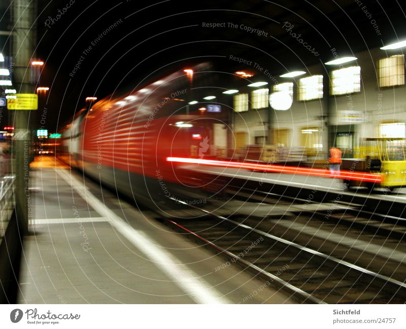 bye, bye light train... In transit Mobility Railroad Night Light Style Red Speed Basel Switzerland Town Tracks Transport sbb Train station Logistics Solothurn