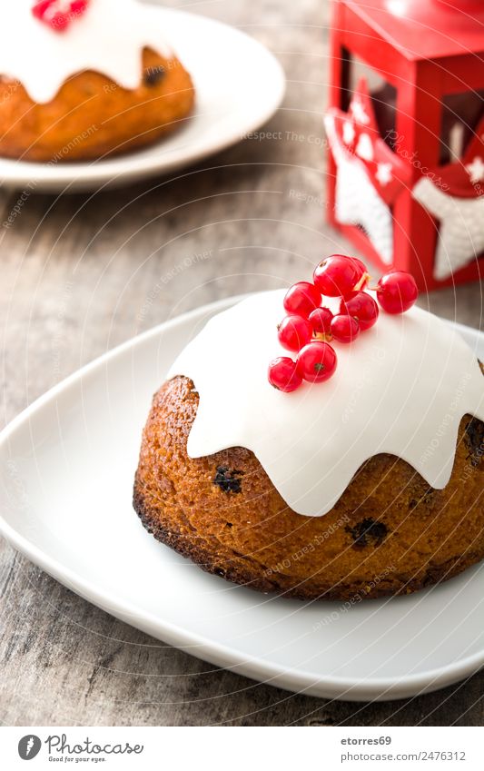 Christmas pudding on wooden table Food Cake Dessert Candy Nutrition Christmas & Advent Brown Red White Pudding Food photograph Tradition Home-made December