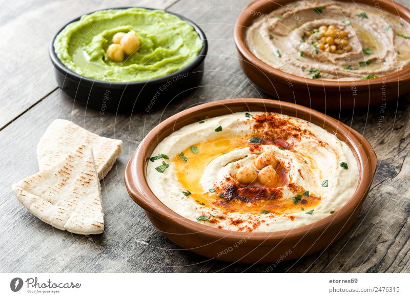 Different hummus bowls Food Vegetable Grain Nutrition Organic produce Vegetarian diet Bowl Fresh Healthy Brown Green Lentils Chickpeas Vegan diet Creamy Dip