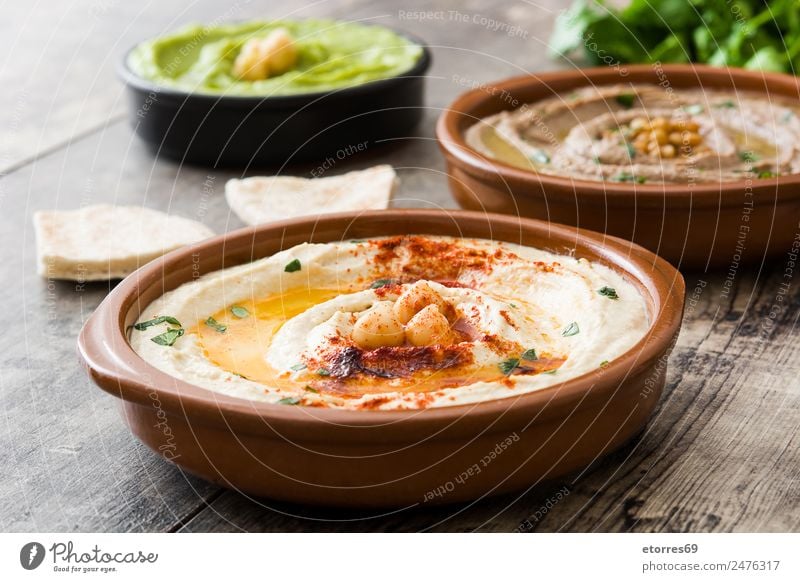 Different hummus bowls Food Vegetable Grain Nutrition Lunch Vegetarian diet Asian Food Bowl Healthy Good Brown Green Chickpeas Legume Healthy Eating Lentils