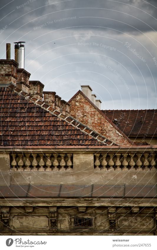 roof landscape Vienna Austria Europe House (Residential Structure) Manmade structures Building Architecture Facade Roof Chimney Old Colour photo Subdued colour