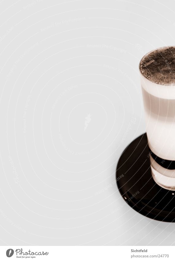 latte macchiato Latte macchiato Café au lait Espresso Sweet White Brown Alcoholic drinks Glass To enjoy Detail Saucer Coffee froth Coffee cup Copy Space left