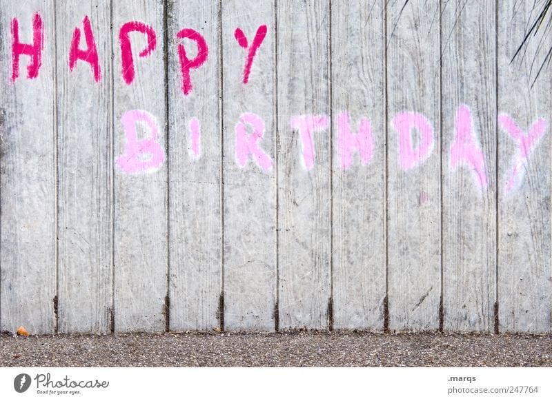 to you Lifestyle Feasts & Celebrations Birthday Wall (barrier) Wall (building) Characters Graffiti Gray Pink Red Happy Birthday Colour photo Exterior shot