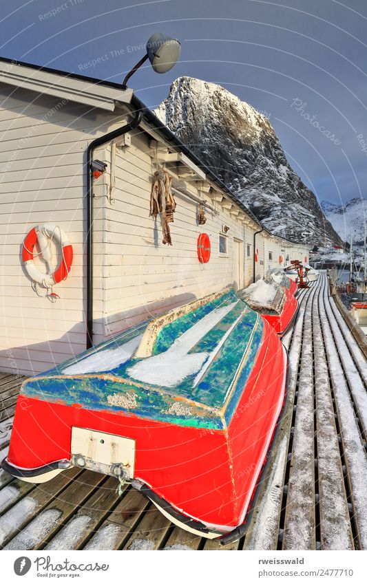 Small fishing boats upon wooden pier. Hamnoy-Lofoten-Norway-0230 Fish Seafood Leisure and hobbies Fishing (Angle) Vacation & Travel Tourism Trip Adventure