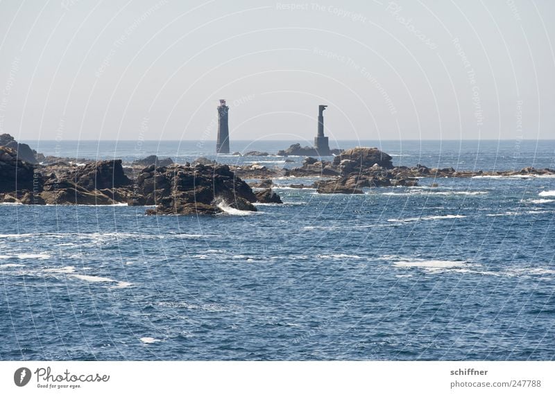 aerial cableway Landscape Sky Horizon Beautiful weather Rock Waves Coast Reef Ocean Exceptional Remote Far-off places Atlantic Ocean Brittany Island Lighthouse