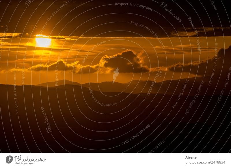 soon... Clouds Night sky Sun Sunrise Sunset Sunlight Mountain Peak Gold Orange Black Sadness Go under Goodbye End Colour photo Exterior shot Deserted