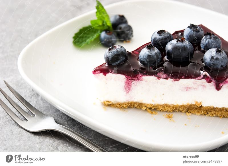 Piece of blueberry cheesecake Cheese Blueberry Baked goods Cake Dessert Fruit Sweet Candy Food Healthy Eating Food photograph Baking Creamy Home-made Gray Stone