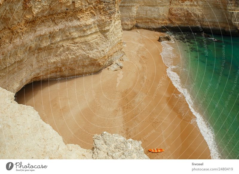 Canoe on the beach, Algarve coast Lifestyle Relaxation Vacation & Travel Tourism Trip Adventure Summer Sun Beach Ocean Nature Landscape Water Clouds Spring Rock