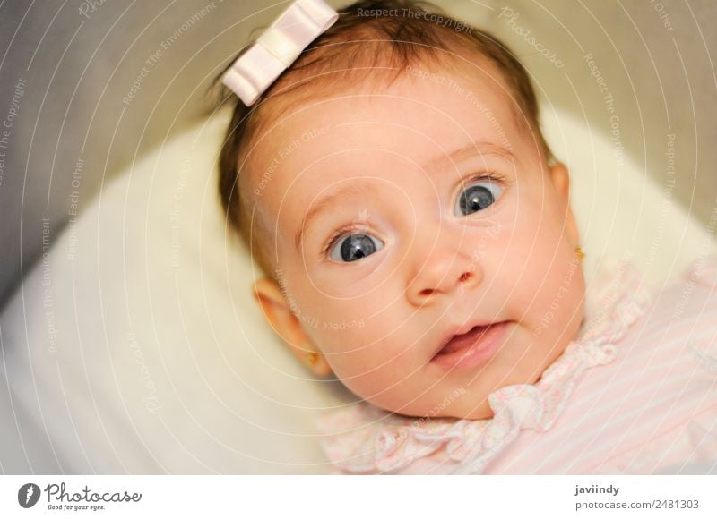 Little baby girl with funny surprise expression on her face Joy Happy Beautiful Face Life Child Camera Human being Baby Girl Infancy 1 3 - 8 years Smiling