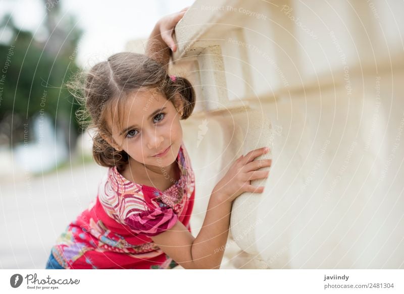 Adorable little girl combed with pigtails Lifestyle Joy Happy Beautiful Face Summer Child Human being Girl Woman Adults Infancy 1 3 - 8 years Nature Park