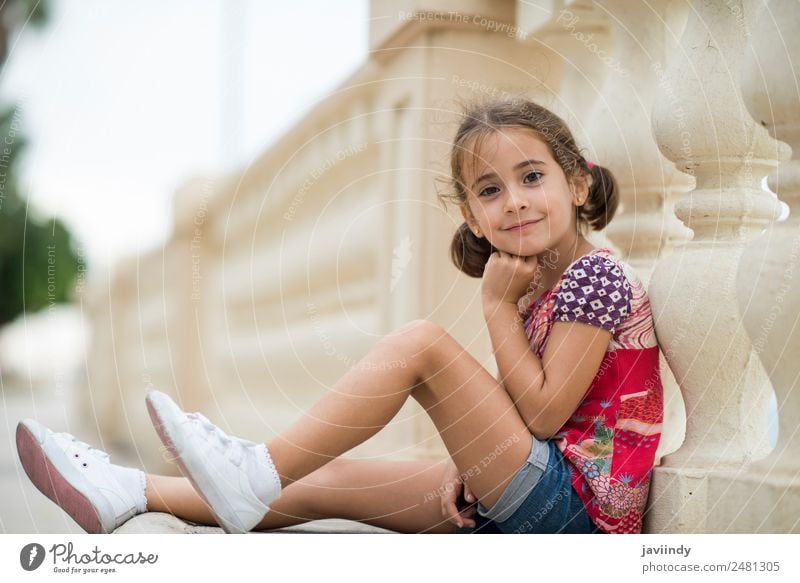 Adorable little girl combed with pigtails Lifestyle Joy Happy Beautiful Face Summer Child Human being Girl Woman Adults Infancy 1 3 - 8 years Nature Park