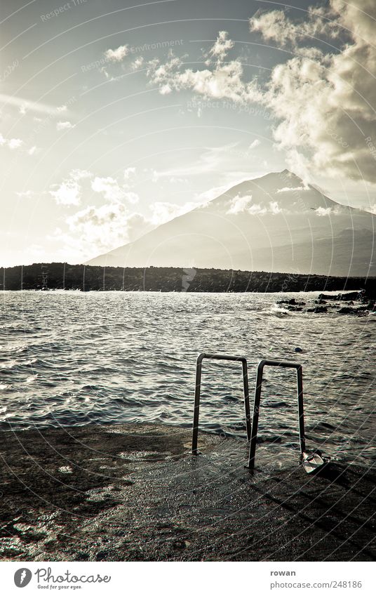 bathe Relaxation Calm Swimming & Bathing Nature Landscape Sky Clouds Rock Mountain Coast Lakeside Ocean Vacation & Travel Beach Pico Azores Pool ladder Bay