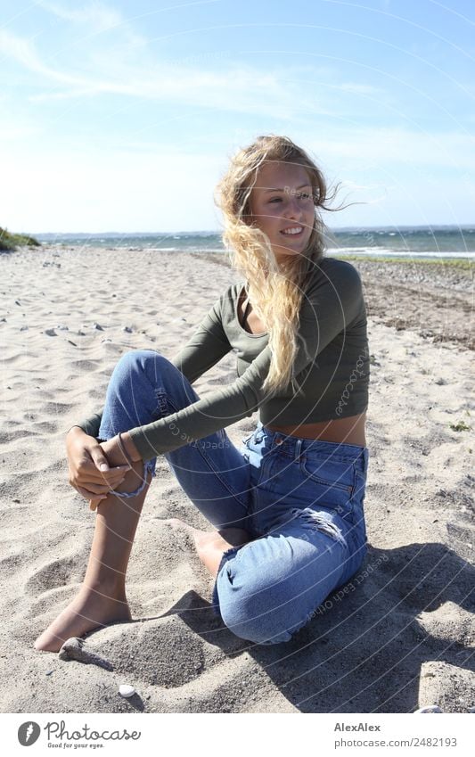 Young woman at the Baltic Sea beach Happy Well-being Summer Summer vacation Sun Beach Youth (Young adults) 18 - 30 years Adults Nature Landscape