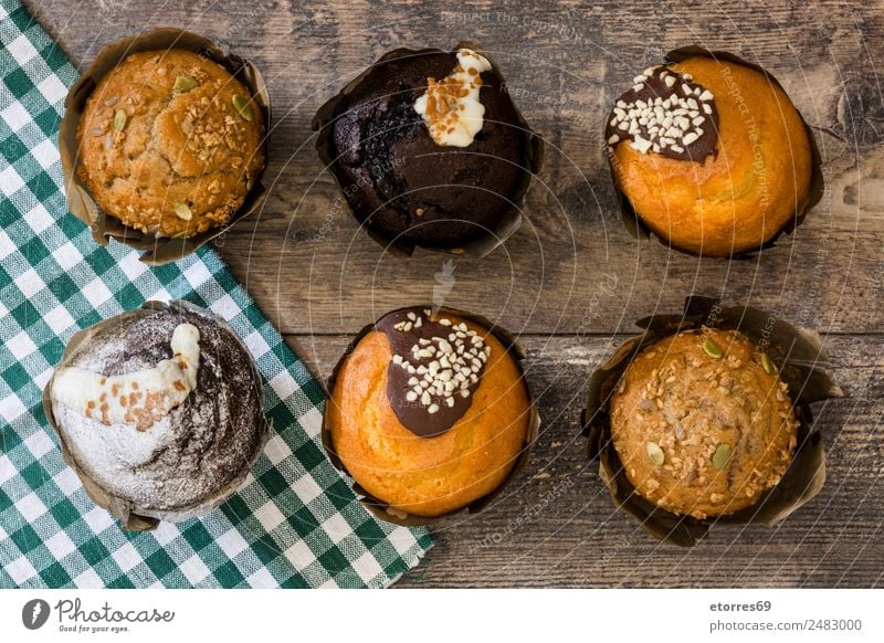 top view of assorted fresh tasty muffins Muffin Bakery Chocolate Confectionary Dessert Sweet Cake Cooking Cupcake Food Healthy Eating Food photograph Delicious