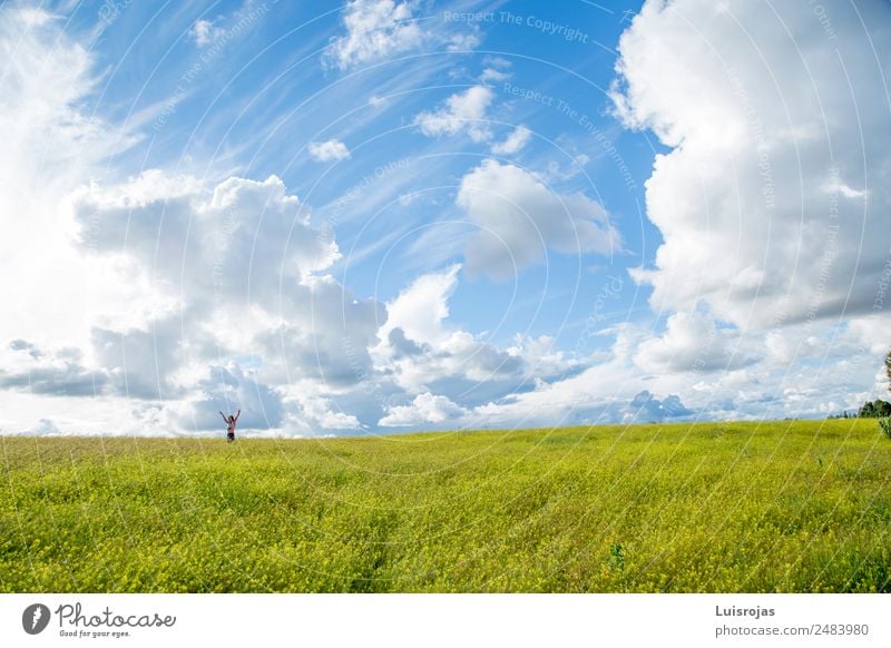 girl walking in a field with yellow flowers sunny day Healthy Life Relaxation Leisure and hobbies Vacation & Travel Girl 1 Human being 3 - 8 years Child Infancy