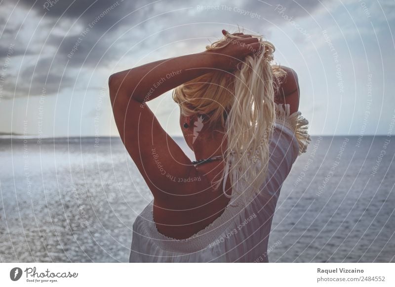 woman with the sea in the background. Feminine Young woman Youth (Young adults) Hair and hairstyles 1 Human being 18 - 30 years Adults Sunrise Sunset Summer