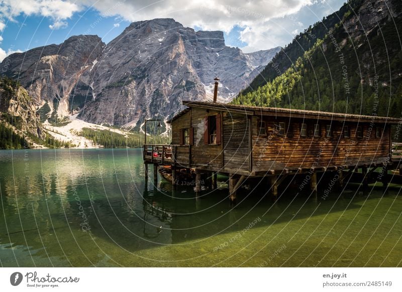 hut magic Vacation & Travel Summer Summer vacation Mountain Nature Landscape Beautiful weather Alps Dolomites Peak Lake Prags Wildsee Italy South Tyrol Hut