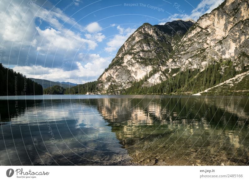 THE OTHER SIDE Vacation & Travel Summer vacation Mountain Nature Landscape Clouds Rock Alps Dolomites Lake Pragser Wildsee Lake Italy South Tyrol Clean Hope