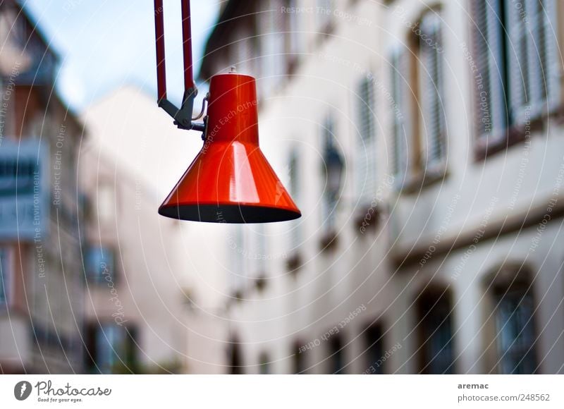 road lamp Lamp Town Downtown Old town Deserted House (Residential Structure) Building Red Street lighting Colour photo Subdued colour Exterior shot Day