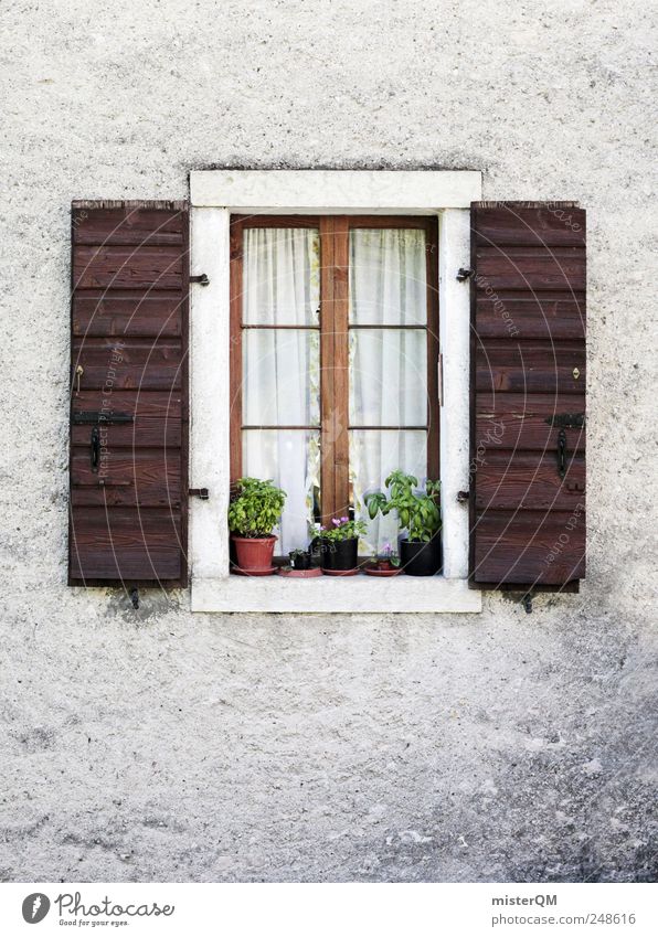 at the window. Village Small Town Detached house Dream house Hut Building Esthetic Facade House (Residential Structure) Window Window pane Shutter Window board