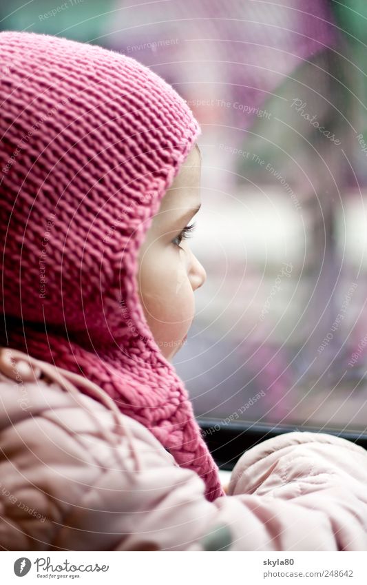 window seat girl Child Toddler Infancy Childhood memory cap Woolen hat Railroad Train travel Discover Train window Dreamily Vacation & Travel Travel photography