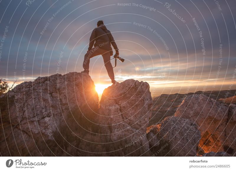 photographer in mountain at sunset Happy Vacation & Travel Tourism Trip Adventure Freedom Camping Summer Mountain Hiking Climbing Mountaineering Camera Man