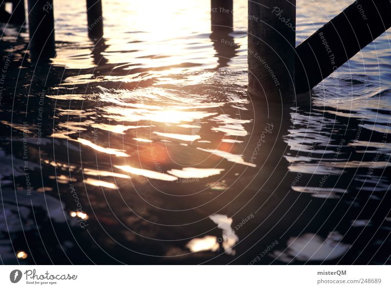 Bridge. Environment Esthetic Jetty Footbridge Water Nature Beautiful Snapshot Lake Garda Italy Waves Swell Reflection Calm Summer Summer vacation Summer evening