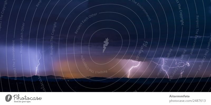 Powerful thunderstorm over hills Beautiful Environment Nature Landscape Climate Weather Storm Lightning Hill Dark Authentic Bright Natural Strong Adventure