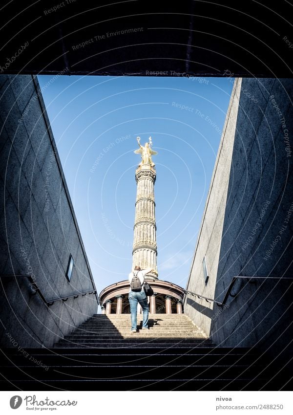 Peace Pillar Berlin Design Tourism Trip Freedom Sightseeing City trip Human being Masculine 1 Work of art Sculpture Sky Cloudless sky Beautiful weather Places