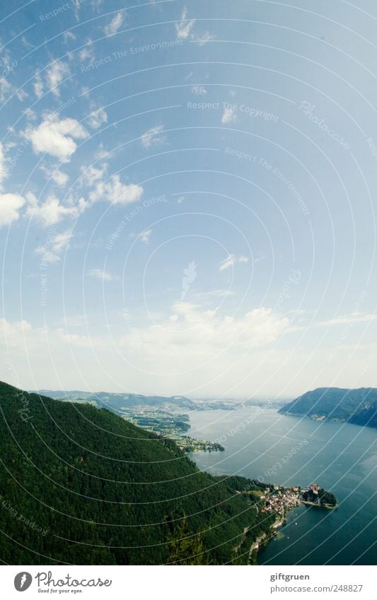 in the salzkammergut... Environment Nature Landscape Plant Elements Water Sky Clouds Summer Beautiful weather Tree Foliage plant Forest Hill Mountain Lakeside