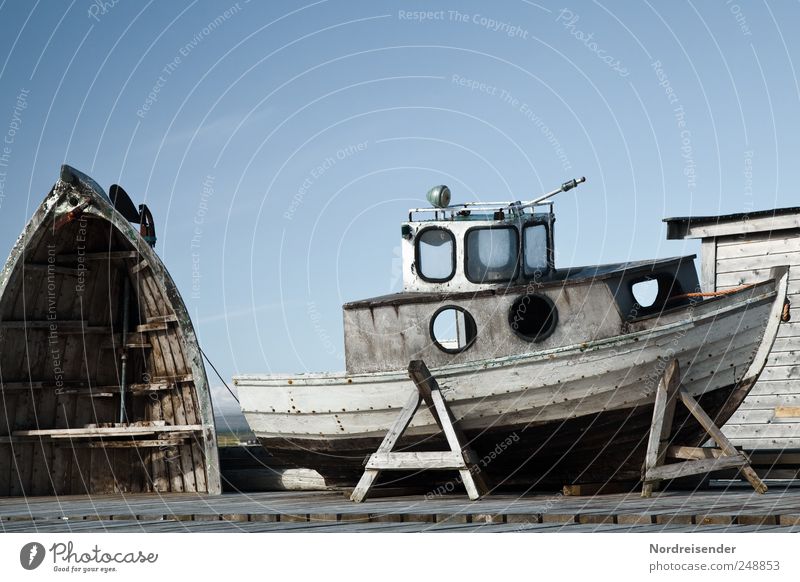 juxtapose... Sky Summer Beautiful weather Fishing village Navigation Fishing boat Yacht harbour Wood Make Broken Leisure and hobbies Creativity Adversity