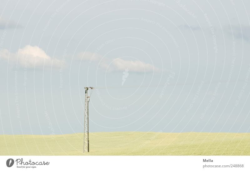 country Electricity pylon Telegraph pole Broadcasting tower Environment Nature Landscape Clouds Field Horizon Modern Far-off places Agriculture Colour photo