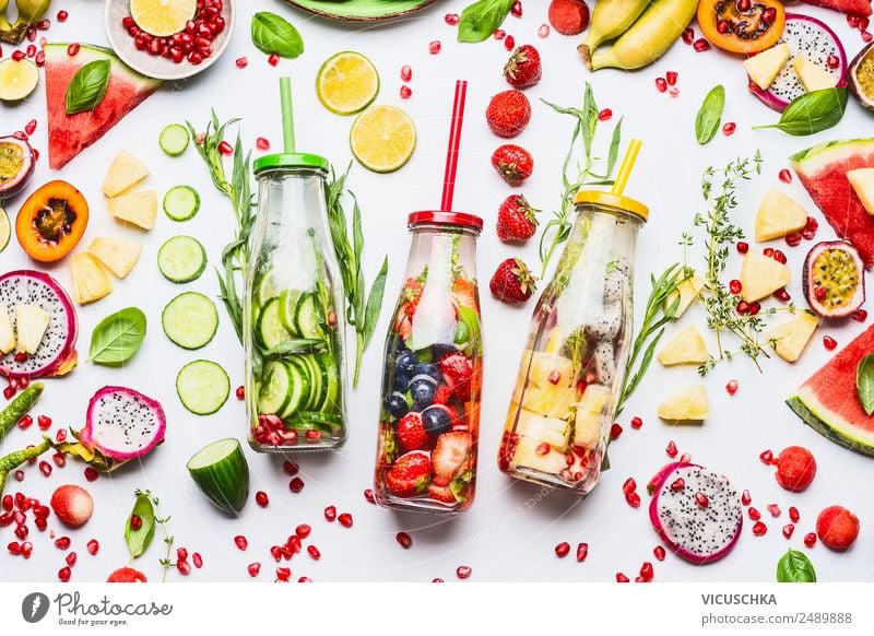 Water with flavor to add, bottles with ingredients Food Fruit Apple Orange Organic produce Vegetarian diet Diet Beverage Cold drink Drinking water Style Design