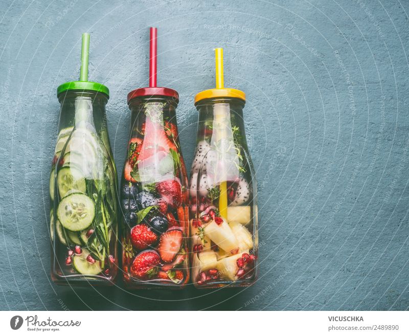 Bottles of water, fruit, berries and herbs Food Fruit Apple Orange Nutrition Beverage Cold drink Drinking water Style Design Healthy Healthy Eating Summer