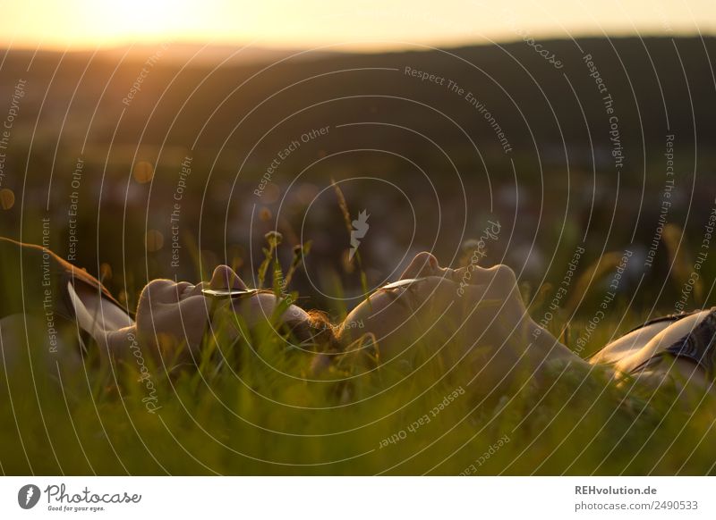 two friends lie on the meadow Lifestyle Well-being Contentment Relaxation Calm Leisure and hobbies Vacation & Travel Human being Feminine Young woman