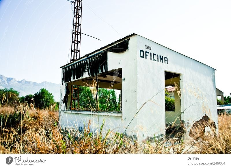 OFICINA Nature Animal Plant Grass Altea Spain Europe Industrial plant Factory Dirty Broken Trashy Decline Derelict Office Main gate Entrance Colour photo