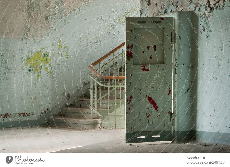 b_014 Overpopulated Deserted House (Residential Structure) Wall (barrier) Wall (building) Stairs Door Authentic Dirty Historic Blue Green Uninhabited Shabby