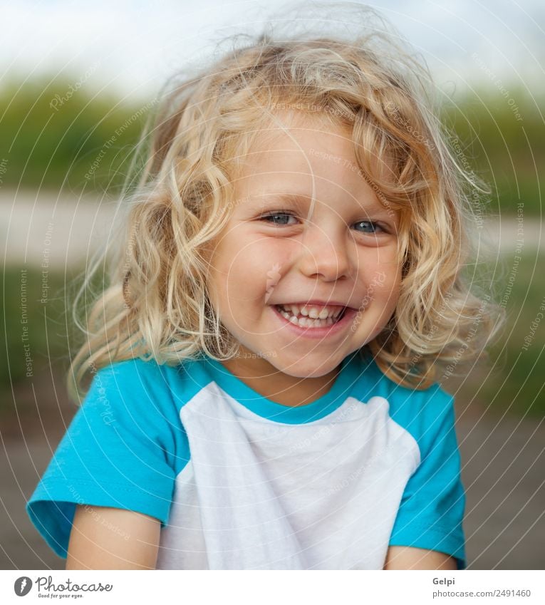 Small child with long blond hair Happy Beautiful Face Summer Child Human being Baby Boy (child) Man Adults Infancy Environment Nature Plant Blonde Smiling Long