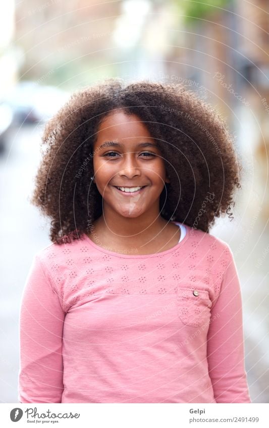 Pretty girl with long afro hair Joy Happy Beautiful Winter Child Human being Toddler Infancy Nature Street Afro Smiling Happiness Small Cute Black Innocent kid