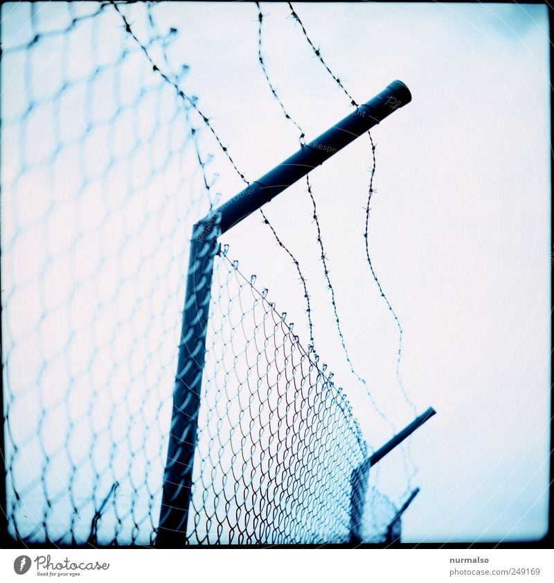 behind barbed wire Lifestyle custodians Guard Art Environment Industrial plant Fence Freeze Scream Sadness Wait Dark Trashy Gloomy Anger Moody Concern Grief